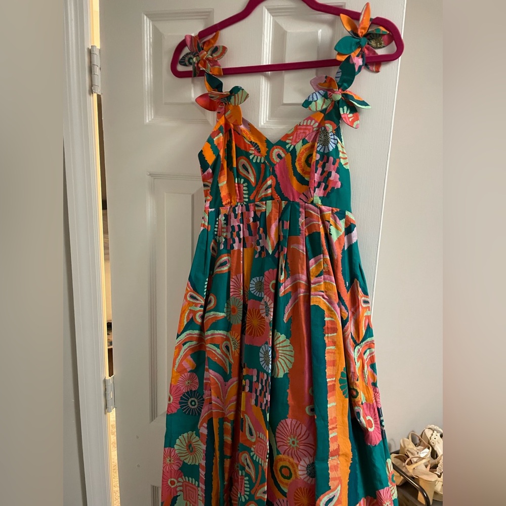 Farm Rio x Anthropologie Women's XS Multi Pleated Palm Midi Dress